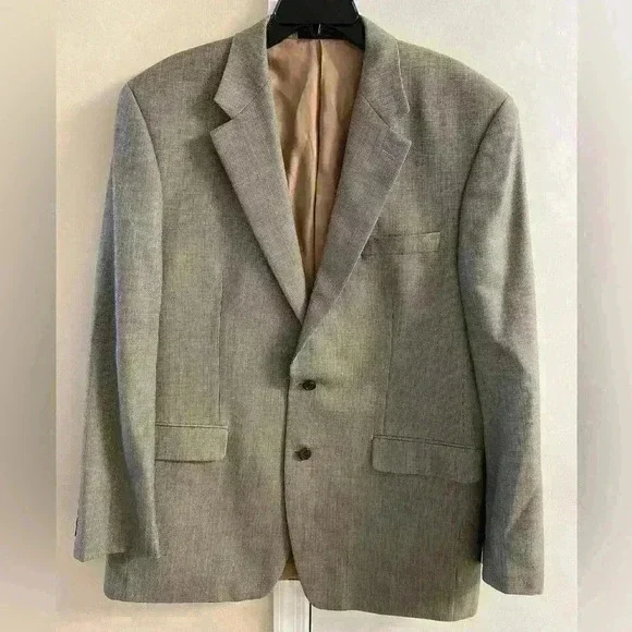 Ralph Lauren silk/wool blend blazer beige/black button front. Sz 44 L - Picture 1 of 8